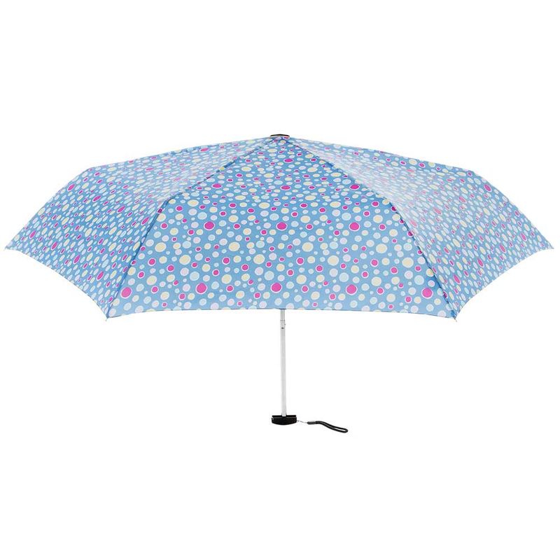 guarda-chuva-compacto-azul-denim-com-bolinhas-coloridas-pokeflat-55cm-Water-Front-aberto-de-frente