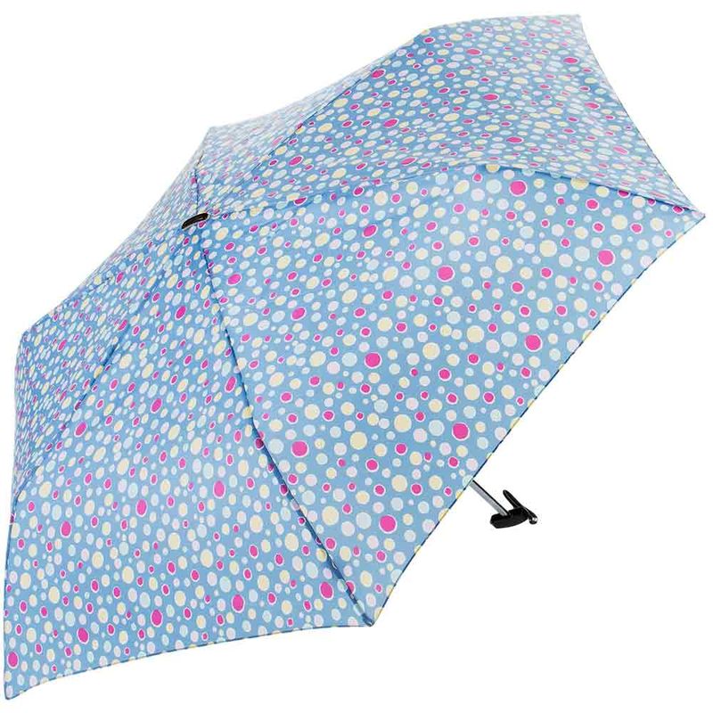 guarda-chuva-compacto-azul-denim-com-bolinhas-coloridas-pokeflat-55cm-Water-Front-aberto-na-diagonal