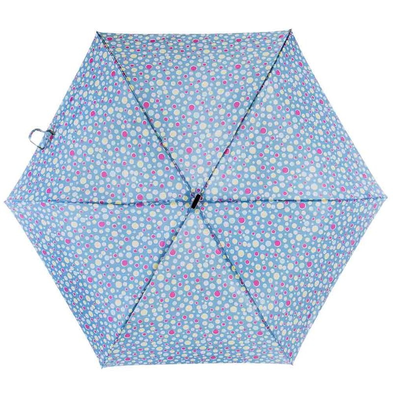 guarda-chuva-compacto-azul-denim-com-bolinhas-coloridas-pokeflat-55cm-Water-Front-aberto-de-cima